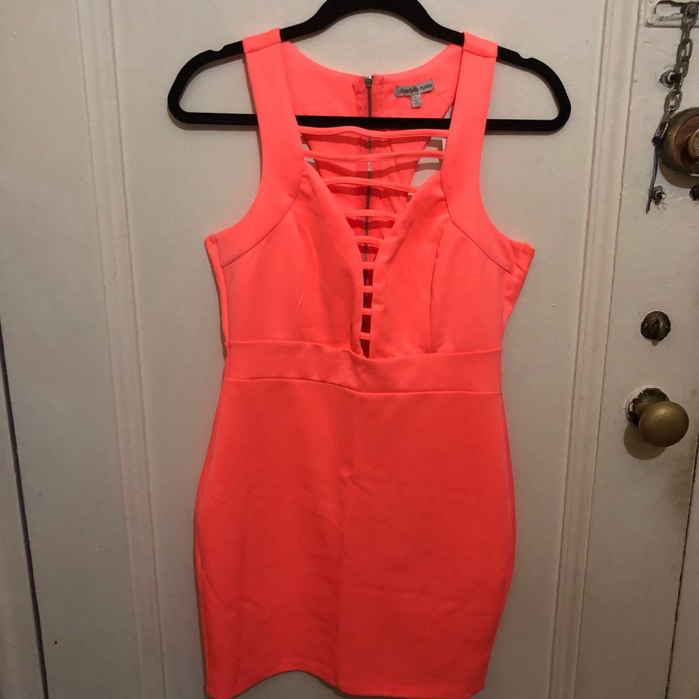 NWT neon orange sexy dress Charlotte Russe size L